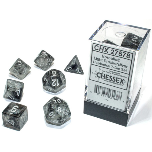 CHX27578 Chessex Borealis 7 Dice Set - Light Smoke And Silver published by Chessex