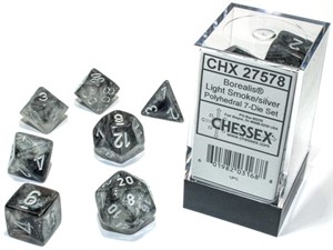 CHX27578 Chessex Borealis 7 Dice Set - Light Smoke And Silver published by Chessex