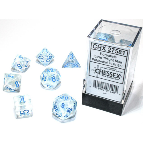 CHX27581 Chessex Borealis 7 Dice Set - Icicle And Light Blue published by Chessex