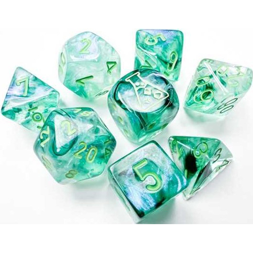 CHX30054 Chessex Borealis 7 Dice Set - Kelp wih Light Green Luminary published by Chessex