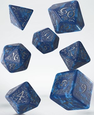 DMGQWSSELV10 Q-Workshop Elvish Cobalt And Silver Dice Set (Damaged) published by Q-Workshop