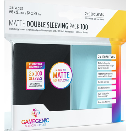 GGS10110ML 100 x Black And Clear Matte Double Sleeving Pack 63.5mm x 88mm (Gamegenic) published by Gamegenic