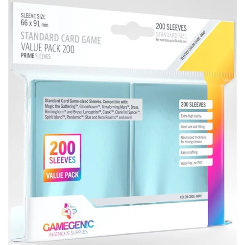 200 x Clear Prime Value Pack Card Sleeves 63.5mm x 88mm (Gamegenic)