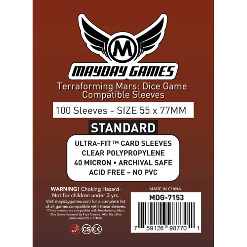 MDG7153 100 x Clear Standard Terraforming Mars: Dice Game Sleeves 55mm x 77 mm published by Mayday Games