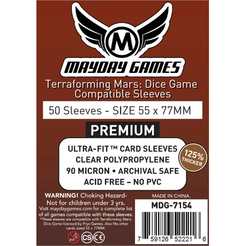 MDG7154 50 x Clear Premium Terraforming Mars: Dice Game Sleeves 55mm x 77 mm published by Mayday Games