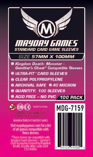MDG7159 100 x Clear Standard Kingdom Death Gambler's Chest Sleeves 57mm x 100mm published by Mayday Games