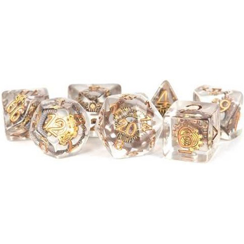 MET740 Resin Poly Dice Set: Gear Dice published by Metallic Dice Games