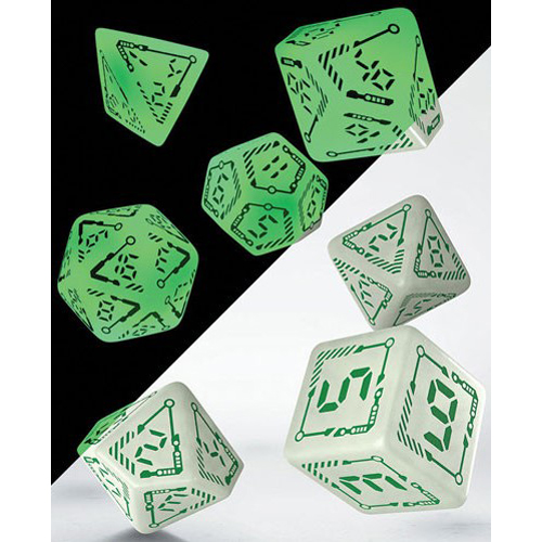 QWSSDGT3N Q-Workshop Digital Glowing Dice Set Radiant And Green published by Q-Workshop