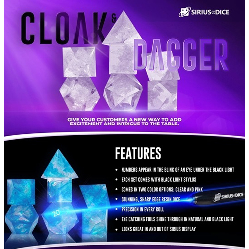 SDZ001001 Blue Cloak And Dagger Polyhedral Dice Set published by Sirius Dice