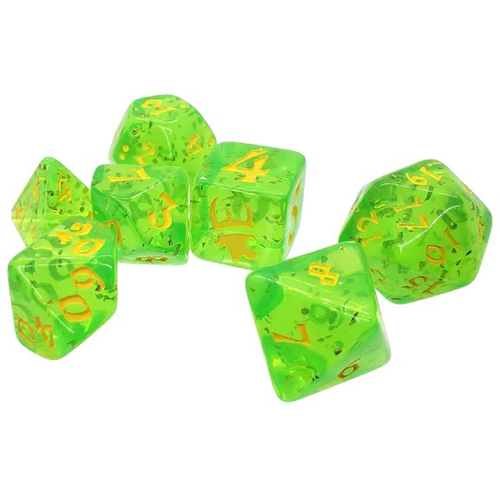 SJ5545C Munchkin Polyhedral Dice Set Green with Yellow published by Steve Jackson Games