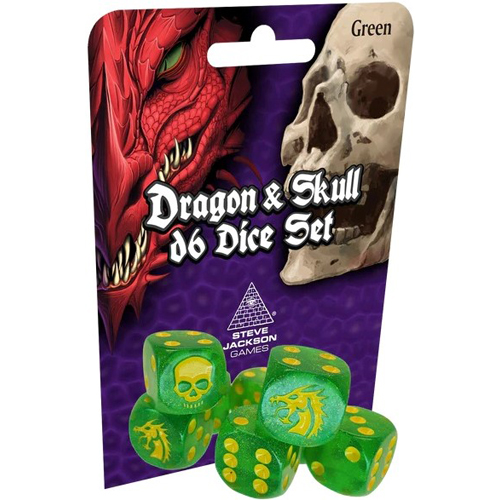 SJ590016 Dragon And Skull D6 Dice Pack - Green Glitter published by Steve Jackson Games