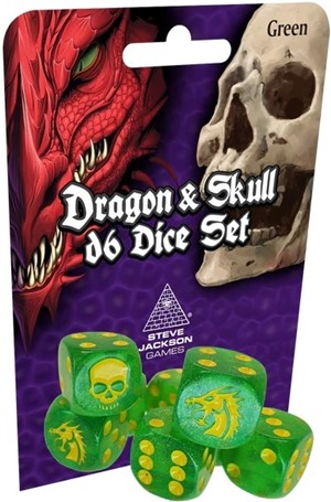 2!SJ590016 Dragon And Skull D6 Dice Pack - Green Glitter published by Steve Jackson Games