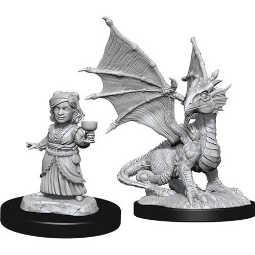 WZK90153S Dungeons And Dragons Nolzur's Marvelous Unpainted Minis: Silver Dragon Wyrmling And Female Halfling published by WizKids Games